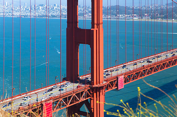 golden gate bridge - san francisco county suspension bridge cityscape marin tower imagens e fotografias de stock