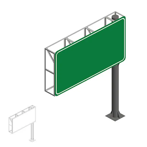 Vector illustration of Blank green highway sign. 3d Vector illustration.