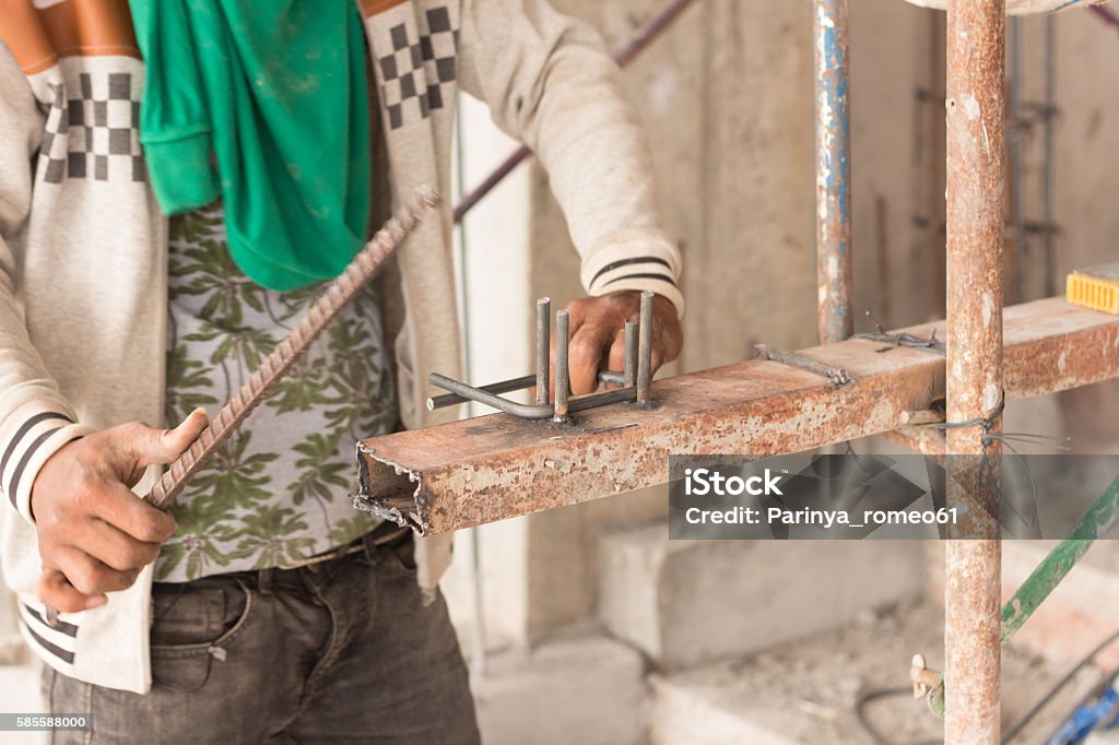 Construction Worker Using Hand Worker Hand Using Steel Wire Construction Site Worker Stock Photo ...