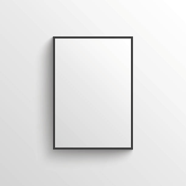 White blank poster with frame mock-up on grey wall White blank poster with black frame on grey wall with shadows. Mockup vector template. imitation photos stock illustrations