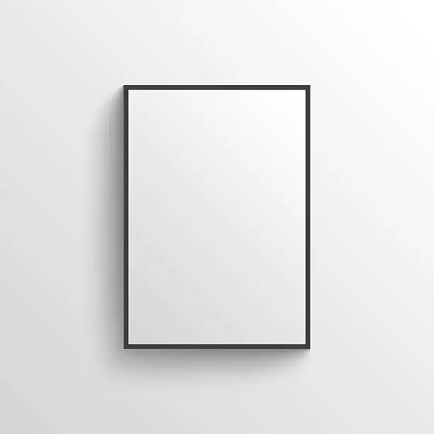 Vector illustration of White blank poster with frame mock-up on grey wall