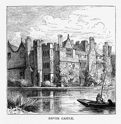 Very Rare, Beautifully Illustrated Antique Engraving of Hever Castle, in Penshurst, England Landmarks Victorian Engraving, 1840 from Our Own Country, Great Britain, Descriptive, Historical, Pictorial. Published in 1880. Copyright has expired on this artwork. Digitally restored.