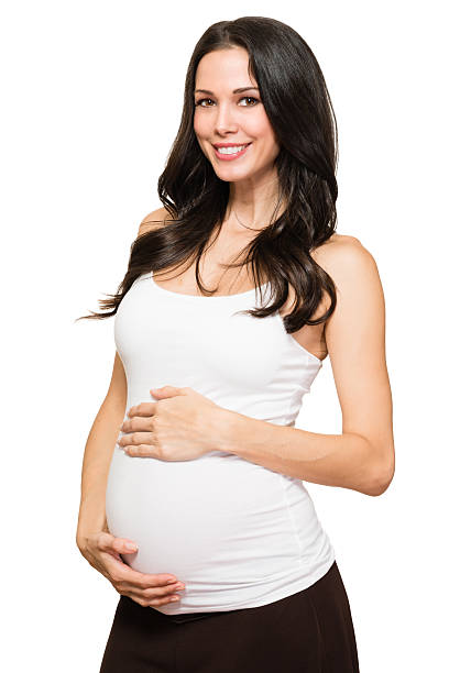 pregnant young woman on white - pregnant isolated on white stockfoto's en -beelden