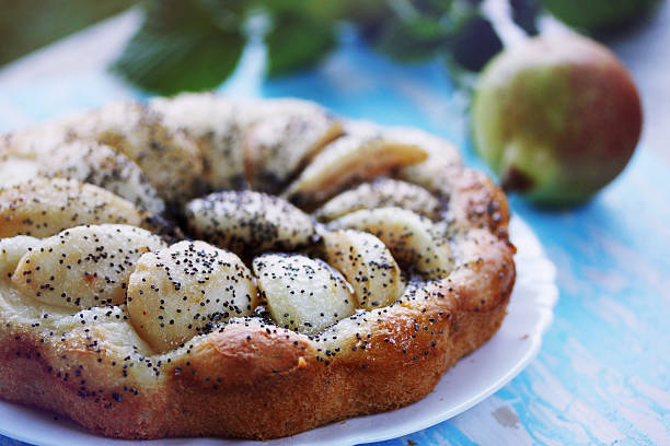 homemade cake with pears and poppy seeds
