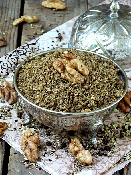 istock Egyptian spice blend Dukkah nuts, black pepper, coriander, fennel, cumin 585590750