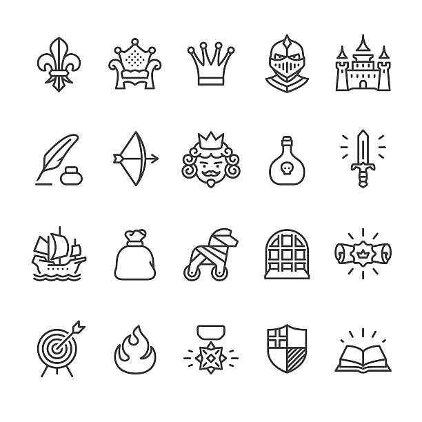 ilustraciones, imágenes clip art, dibujos animados e iconos de stock de iconos vectoriales de temas reales y medievales - crown symbol nobility vector