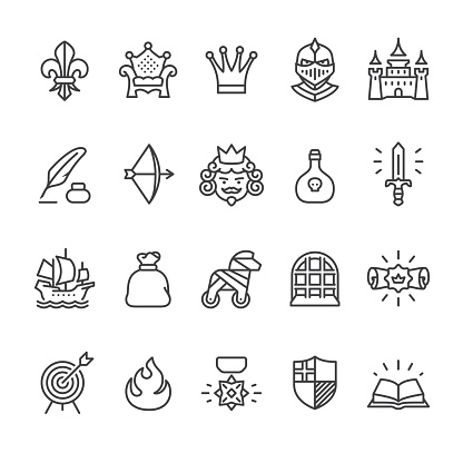 Royal and Medieval theme related vector icons.