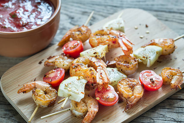 istock Skewers with shrimps 585595198