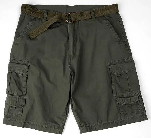 Photo of black cargo shorts with a belt