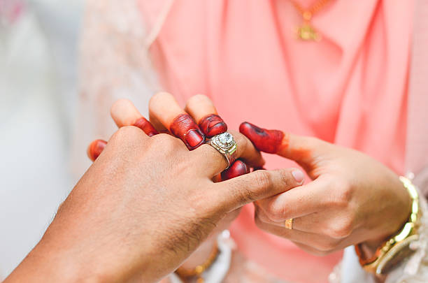 istock Wedding Couple Putting A Ring On Hand 585596140