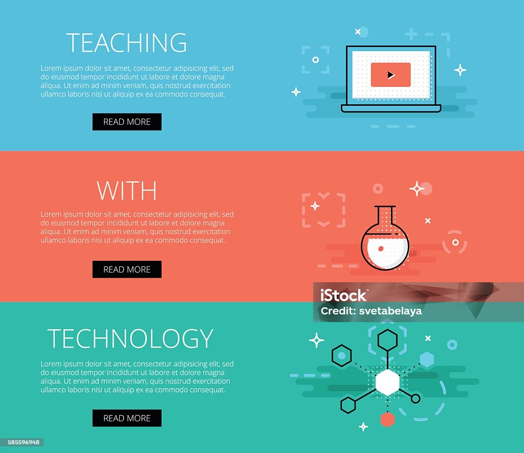 Teaching With Technology Vector Banners Set Stock Illustration ...
