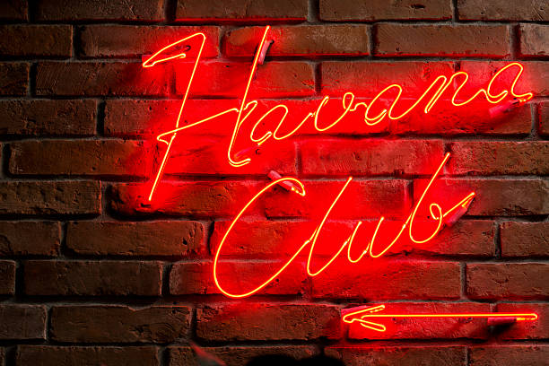 Entrance to the club Red illuminated text - entrance to the club havana photos stock pictures, royalty-free photos & images