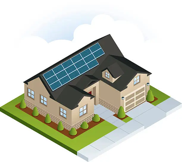 Vector illustration of Solar Panels on Residential House