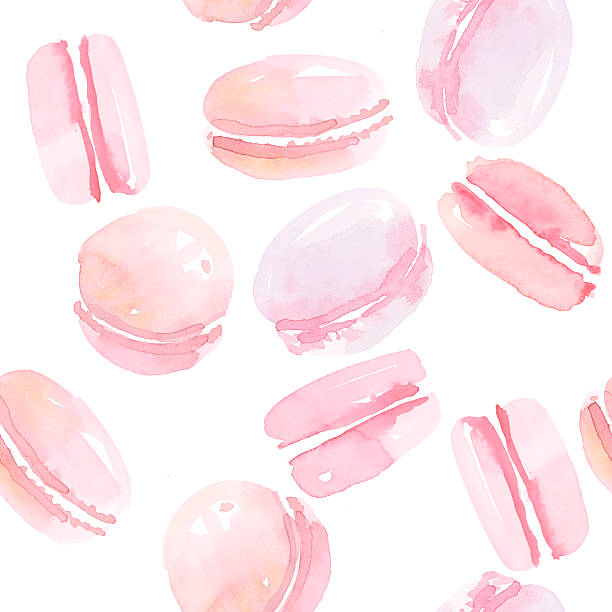 french sweets handdrawn concept. pastel color macaron french sweets handdrawn concept. pastel color macaron sweet cake. hand drawn artwork rosy color assorted macaroon seamless pattern. watercolor illustration macaroon stock illustrations