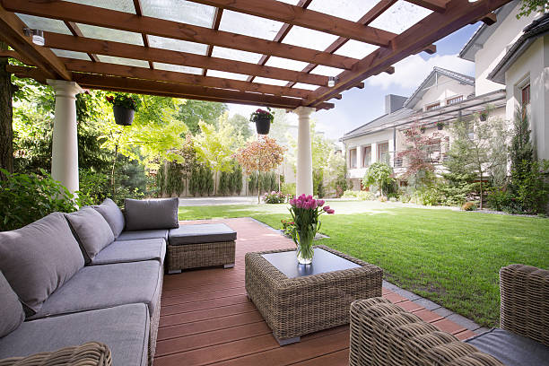Verandah with modern garden furniture Picture of verandah with modern garden furniture gazebo stock pictures, royalty-free photos & images