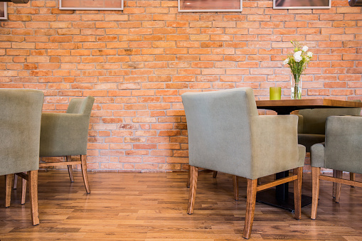 Red brick wall in new industrial style restaurant