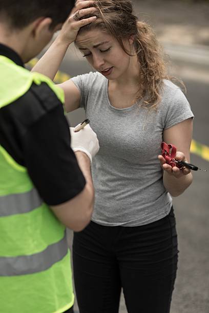 istock Female participant of motor collision 585599712