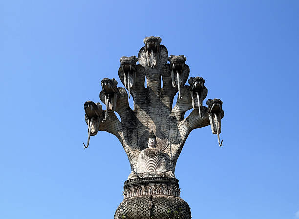 Buddha and giant nagas statue is located in Nongkai province, Thailand