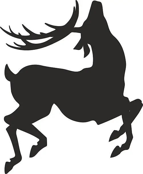 Vector illustration of simple black silhouette of jumping deer on the white background