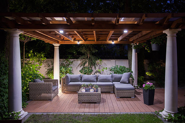 istock Relaxing area outside of mansion 585601664