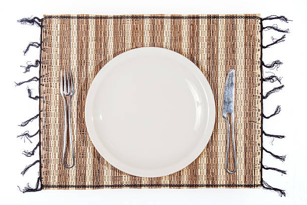 istock plate and cutlery on a single bamboo isolated 585602450