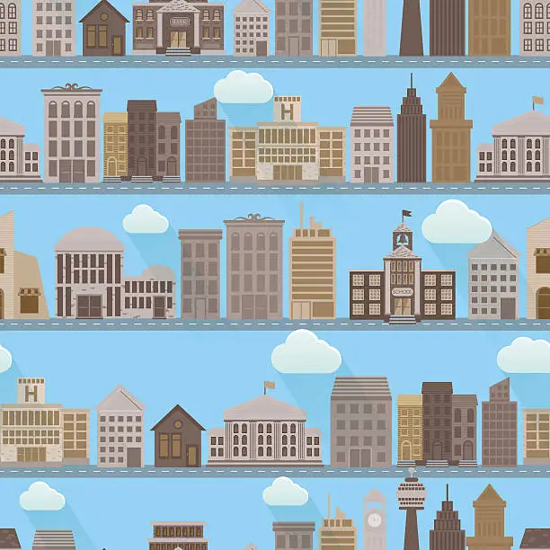 Vector illustration of Flat Design 2.0 Seamless pattern Of Houses and Roads