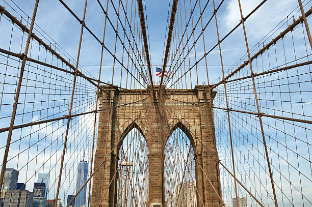 istock Brooklyn bridge pillar, New York City 585602918