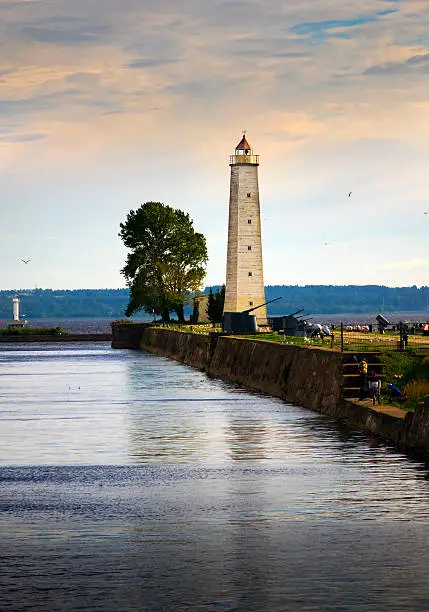 Kronstadt promenade to the pier with a lighthouse . St. Petersburg.Russia.