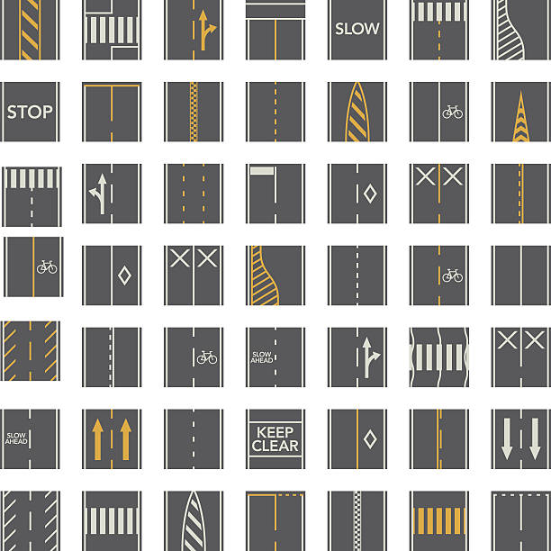 シームレス道路建設タイルキット - オーバーヘッドパースペクティブ - bicycle sign symbol bicycle lane点のイラスト素材／クリップアート素材／マンガ素材／アイコン素材