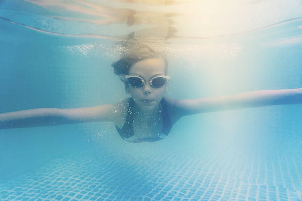 istock Little girl in swimming pool 585604390