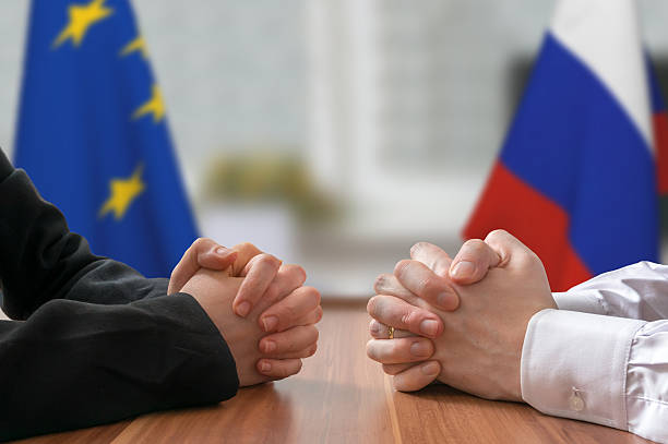 Negotiation of Russia and European Union. Statesman or politicians. stock photo