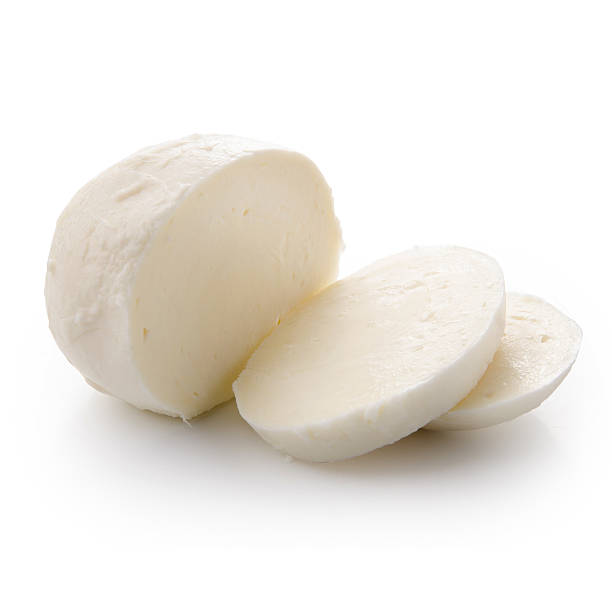 istock Piece of white mozzarella isolated on  background with clipping path 585605858