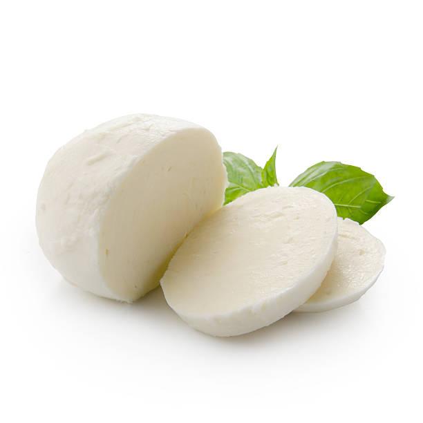 istock Piece of white mozzarella isolated on  background with clipping path 585605890