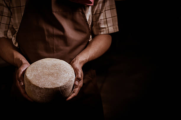잘생긴 치즈 메이커는 그의 작업장 저장에서 치즈를 확인하고 있다. - cheese making 뉴스 사진 이미지
