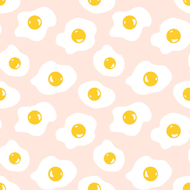 Fried egg background Seamless pattern with scrambled eggs breakfast background stock illustrations