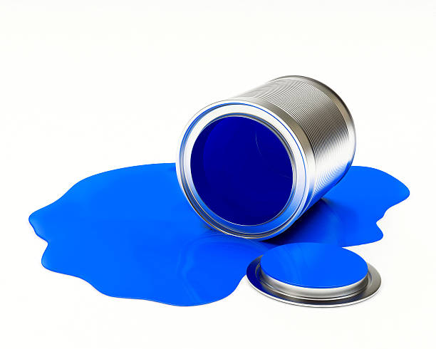 istock Can spilled blue paint on white 585608060