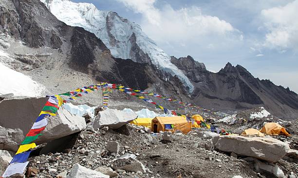 istock Mount Everest base camp, tents and prayer flags 585608520
