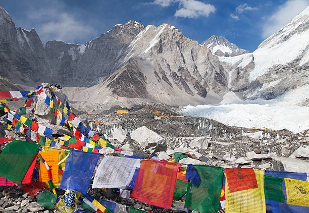 istock Mount Everest base camp, tents and prayer flags 585608728