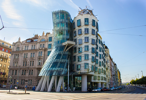 Prague, Czech Republic - July 10, 2016: Dancing House in Prague Czech Republic. Horizontal composiiton. Image developed from RAW format.