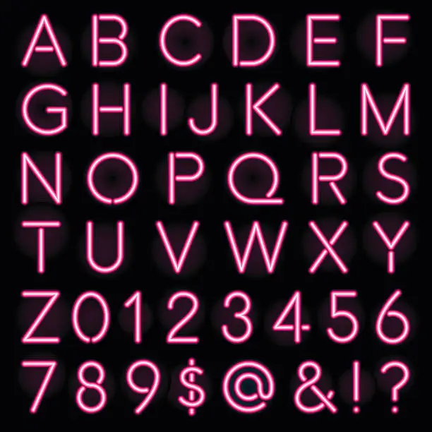 Vector illustration of Pink Neon Style Lettering Alphabet Set