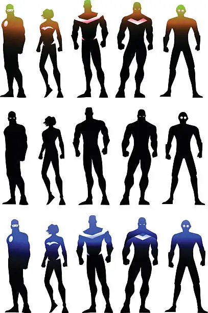 Vector illustration of Superhero Team Silhouette Set