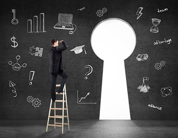 istock Success concept businessman on ladder 585611064