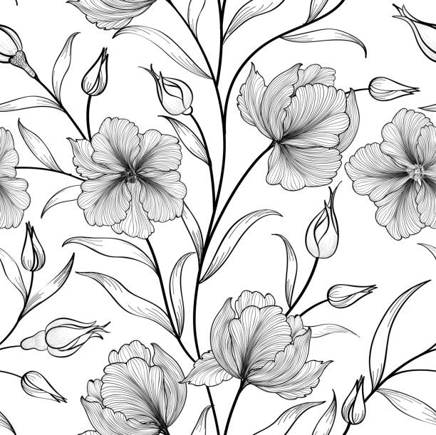 Floral seamless pattern Flower background Flourish garden sketch Floral seamless pattern. Flower background. Floral tile ornamental texture with flowers. Spring flourish garden wallpaper stripper stock illustrations