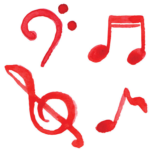 красные ноты музыкальный символ набор изолированный вектор - musical note treble clef sheet music key signature stock illustrations