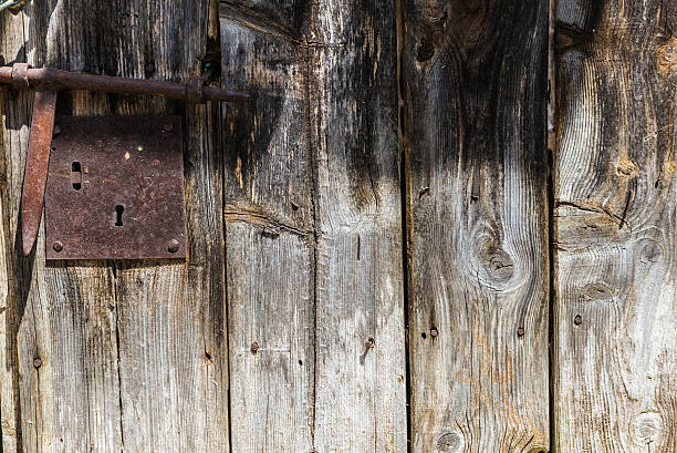 istock Old wooden door as background 585612372