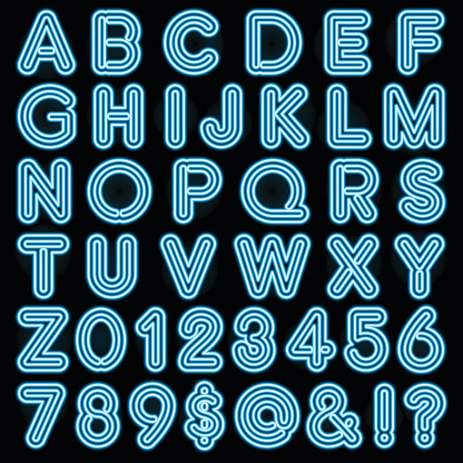 Blue Neon Style Lettering Alphabet Set