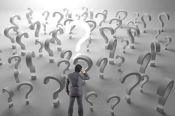 istock Worried businessman with many work questions unanswere 585617616