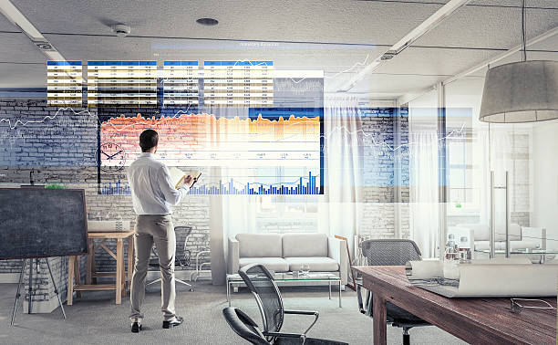 istock Businessman in modern interior  . Mixed media 585622202