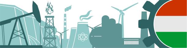 istock Energy and Power icons set. Header banner with Hungary flag 585623428