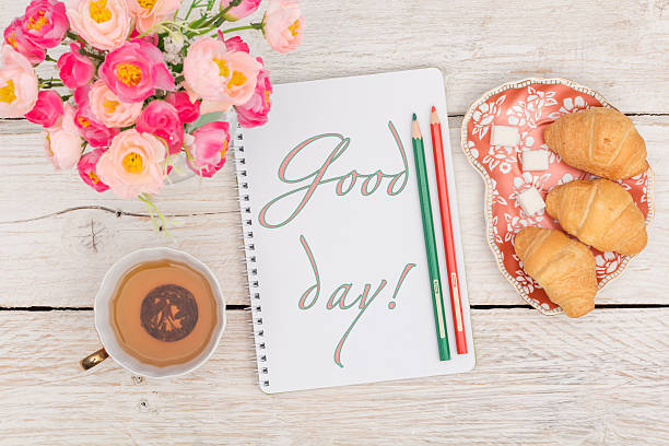 istock Breakfast and an inscription in a notepad: Good day 585623504
